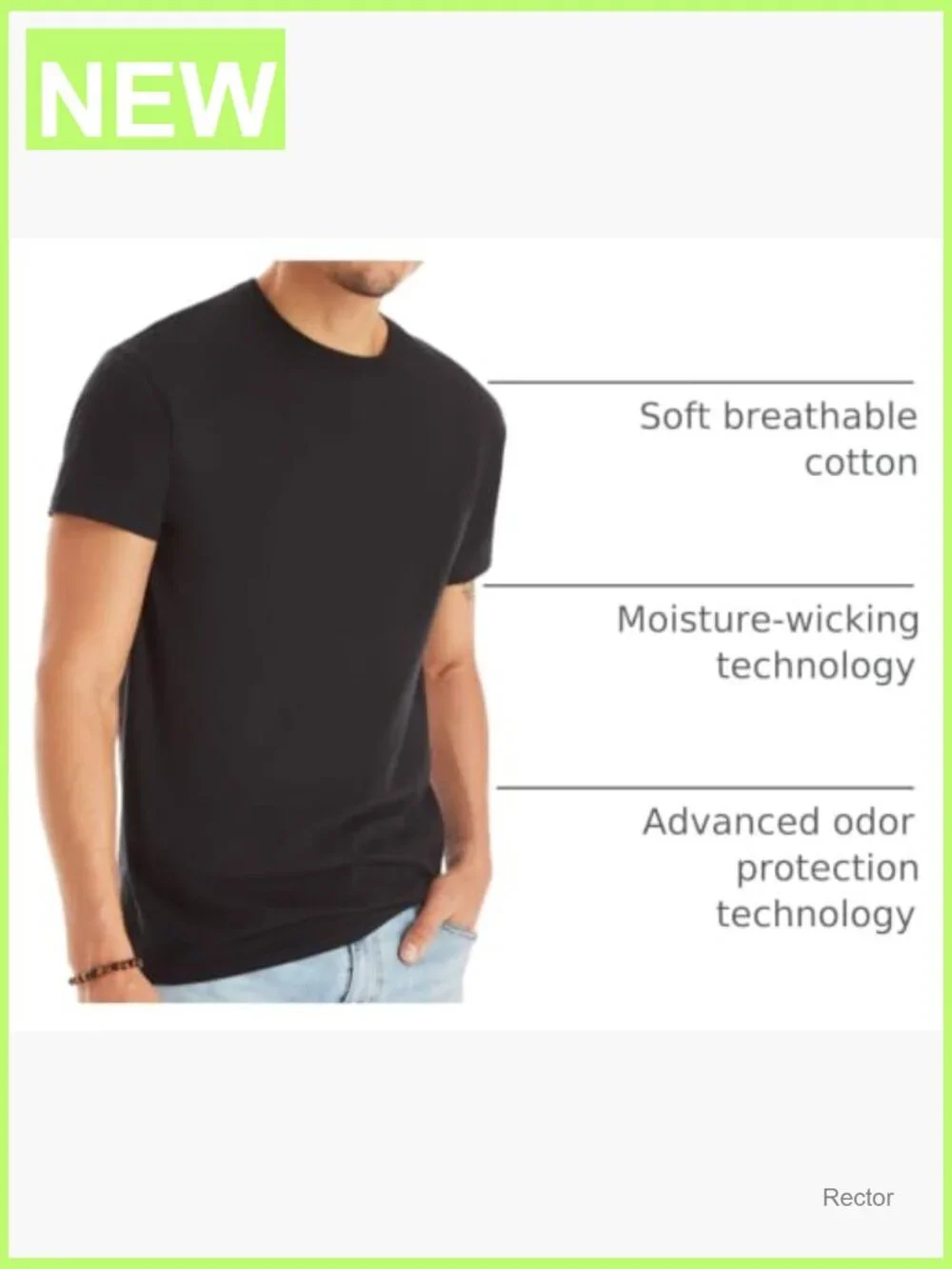 Men's Cotton Undershirts 6-Pack, Crew Neck, Moisture Wicking, Stays Tucked